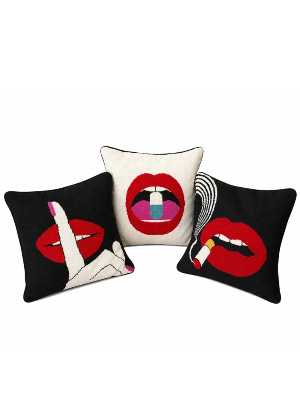 Jonathan Adler Lips Needlepoint Throw Pillow – 17” x 17” – 3 Designs Available
